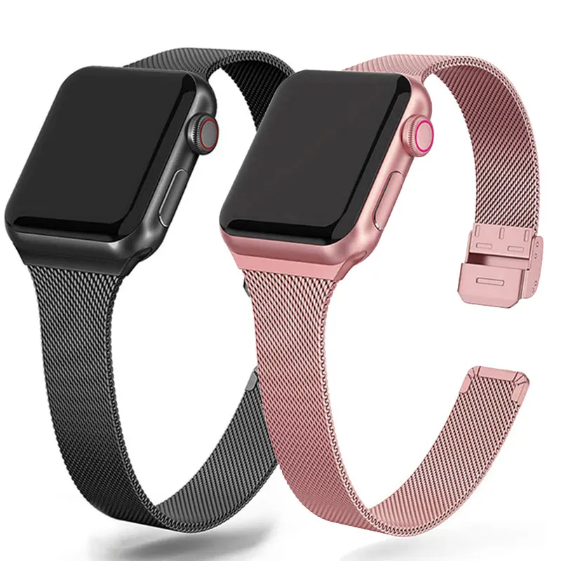 Pulseira milanesa fina para apple watch ultra band 38mm 40mm 41mm 42mm 44mm 45mm 49mm pulseiras de metal iwatch série se 9 8 7 6 5 4 3