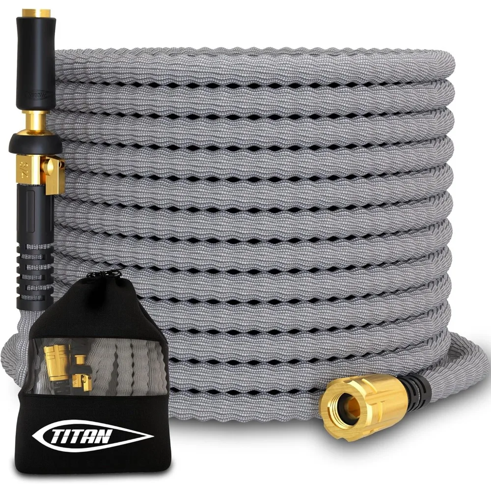 

TITAN Garden Hose 100FT | NON-EXPANDING Durable, Flexible, Ultra Lightweight, Extra Strength Fabric Hybrid Water Hose