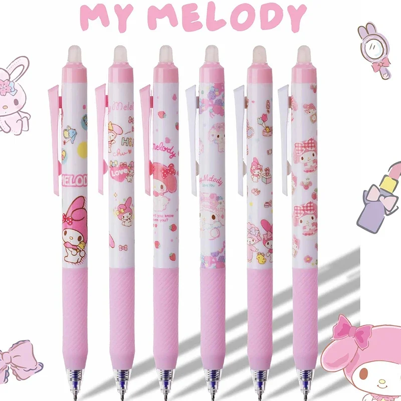 6Pcs Cute Sanrio Mymelody Kuromi Ballpoint pen Erasable Blue Ink Gel Pen 0.5mm Washable Magic Erasable Pens kids stationery gift