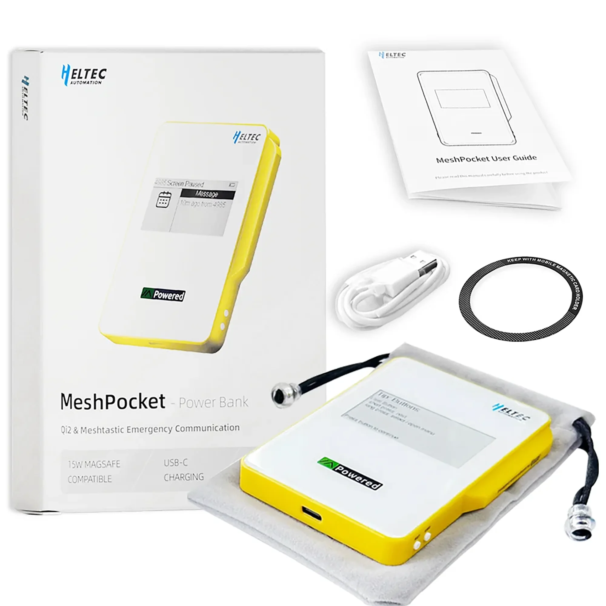 Meshtastic Heltec MeshPocket 5000/10000mAh Qi2 Power Bank magnetico 15W Ricarica wireless e E-Ink da 2,13 pollici per iPhone Android