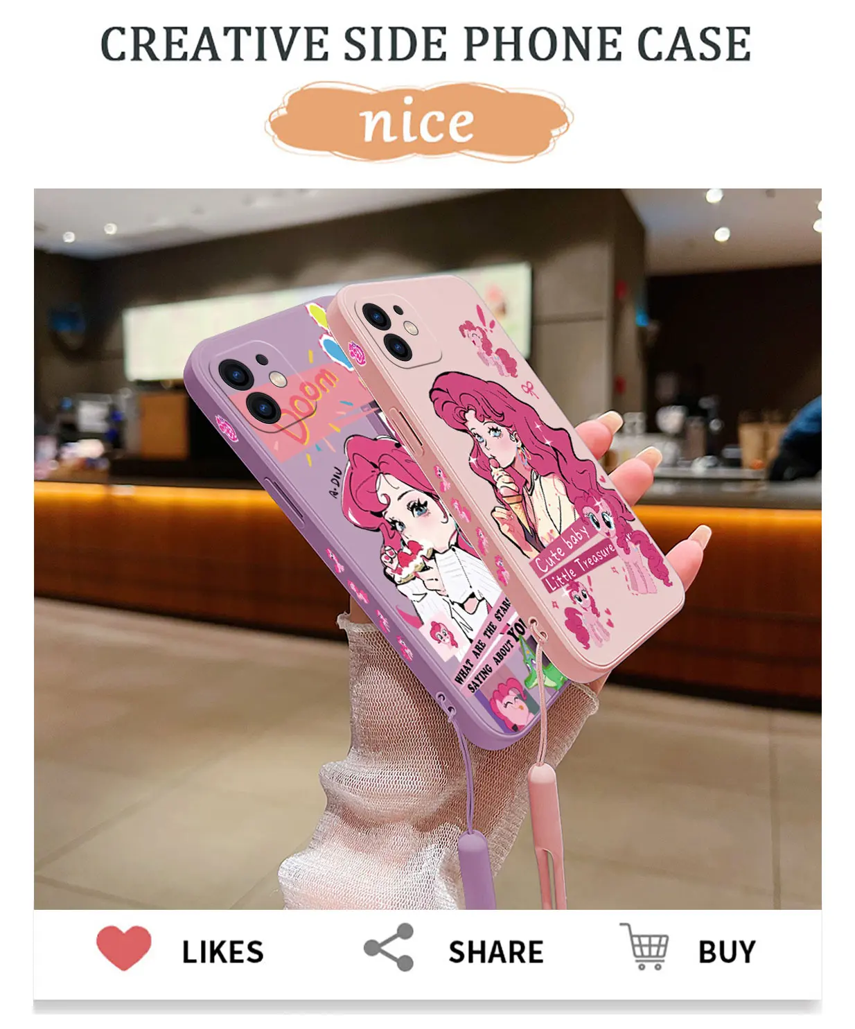 Cartoon My Little P-Ponys Phone Case For iPhone 15 14 13 12 11 Pro Max Mini X XR XSMAX 8 7 6S Plus Soft Cover With Hand Strap