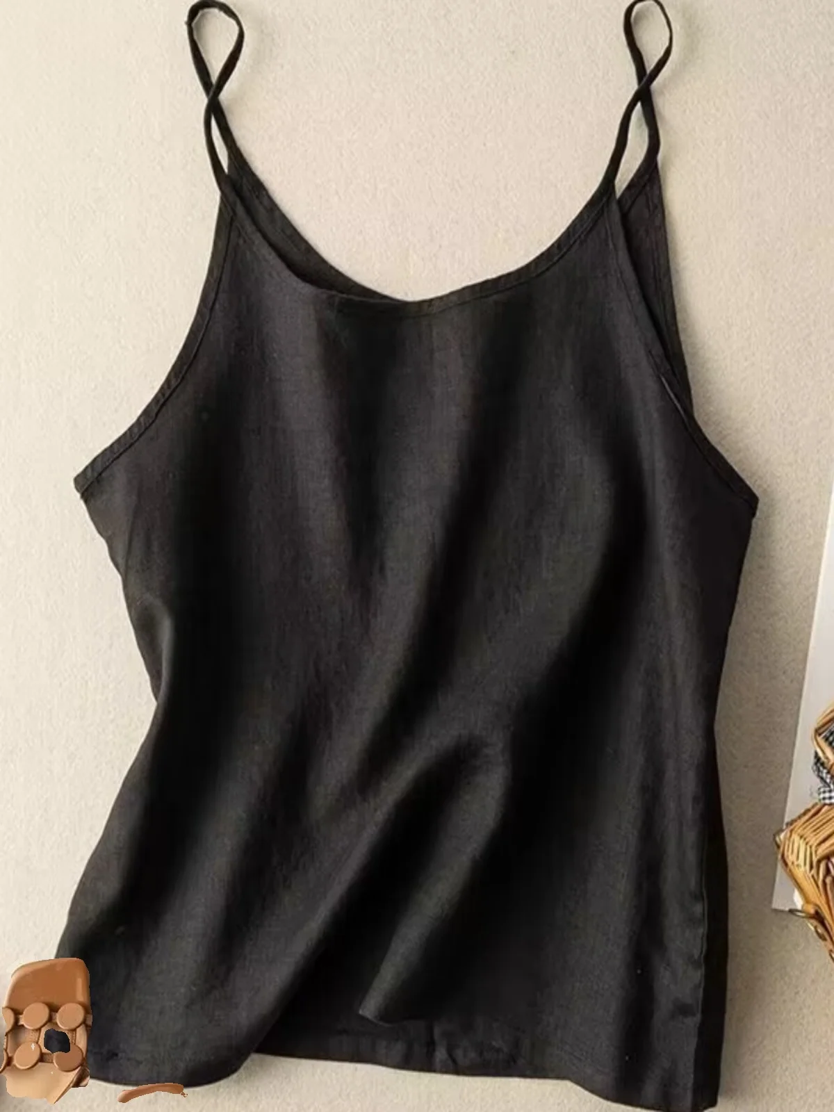 Novo verão feminino linho colheita superior camada base colete solto redondo ne emagrecimento interior e exterior usar algodão linho redondo ne irt