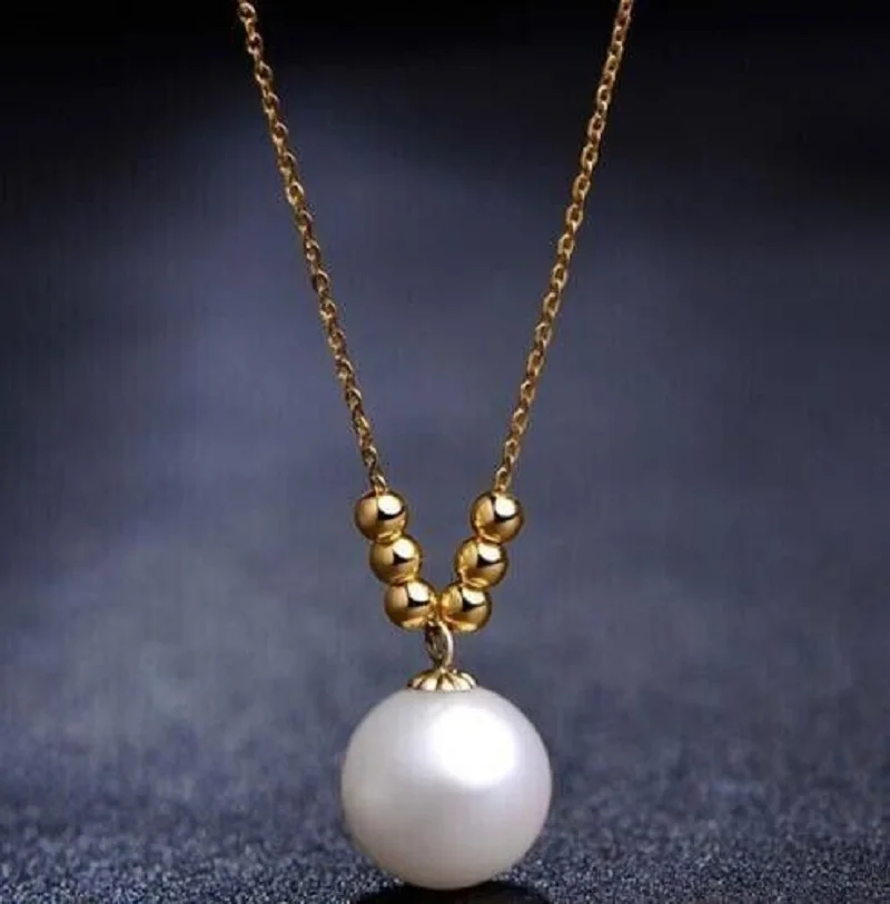 

Gorgeous Giant AAAA 11-12mm South China Sea White Round Pearl Pendant Necklace 18K Gold