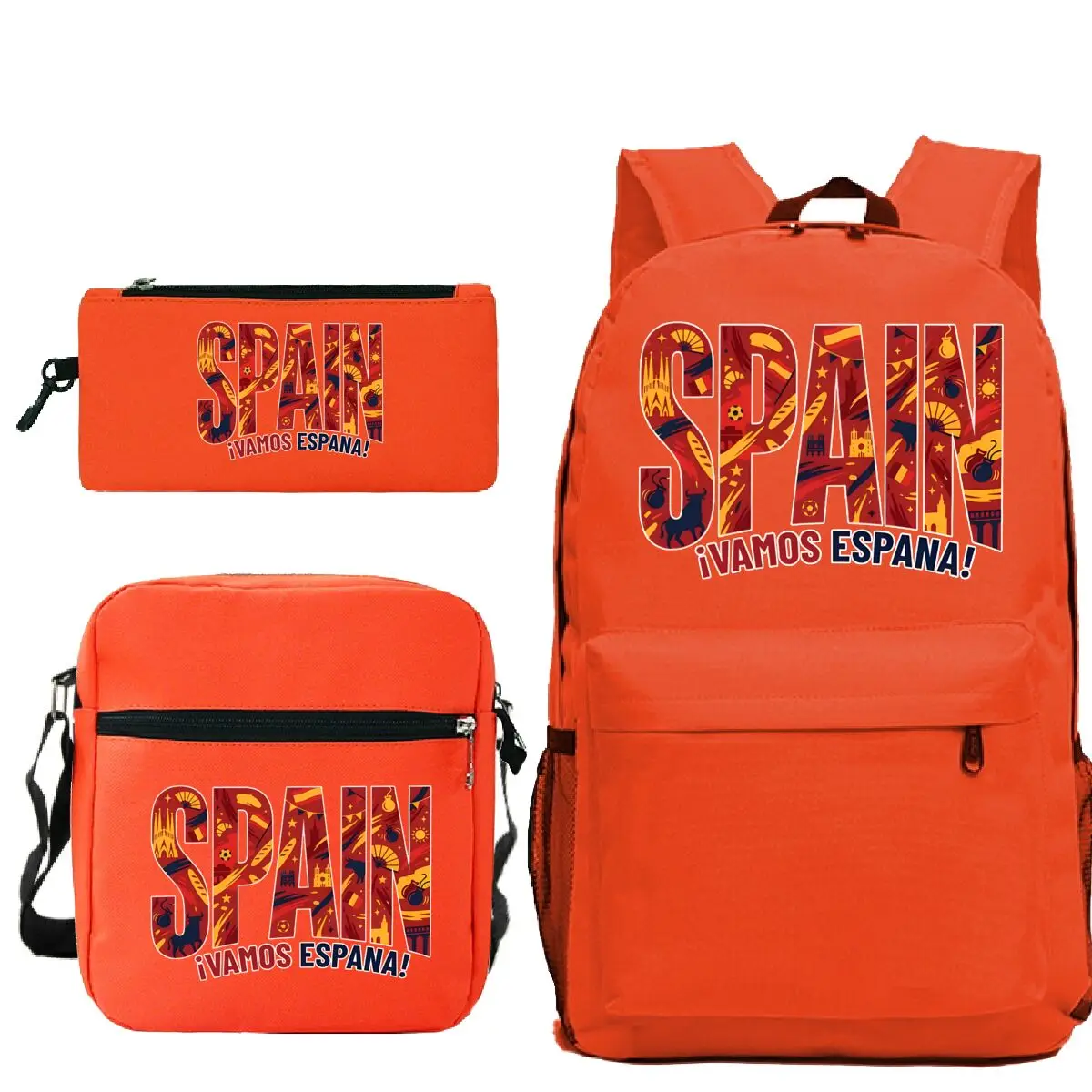 ¡VAMOS ESPAÑA! Conjunto de Mochila de 3 Piezas con Temática de España para Niños y Niñas, Estudiantes, Mini Bolso Cruzado de Moda y Estuche para Lápices, Unisex