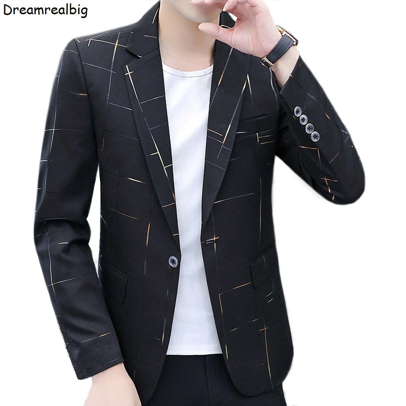 Hot Stamping Lines Men Single Button Casual Blazers 2024 Spring Autumn Notched Lapel Slim Suit Jacket