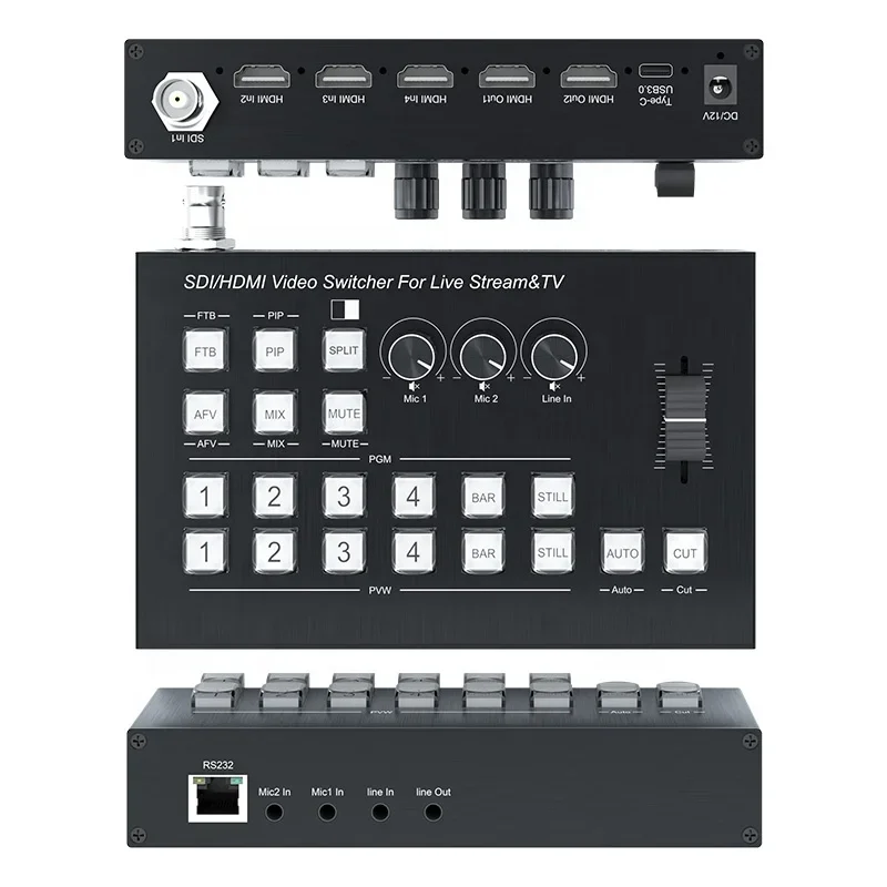 SDI/HDMI Video Switcher For Live Streaming 4 In 2 Out Type-c USB3.0 HDMI Video Switcher