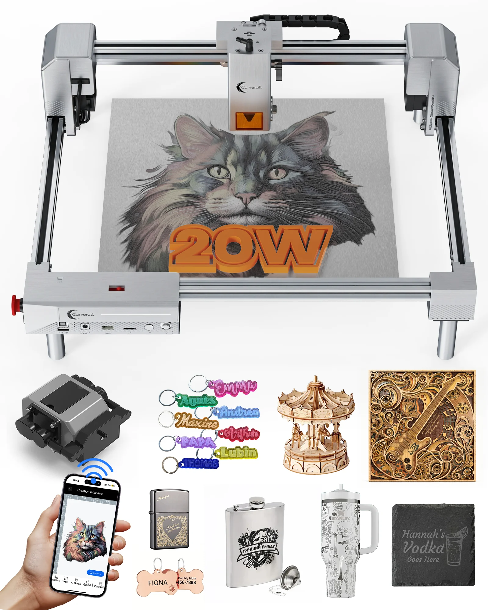 

Laser Engraver with Air Assist Pump, Precision Engraving Machine for Cleaner Cutting, 20W Engraver for Business, and DIY Station