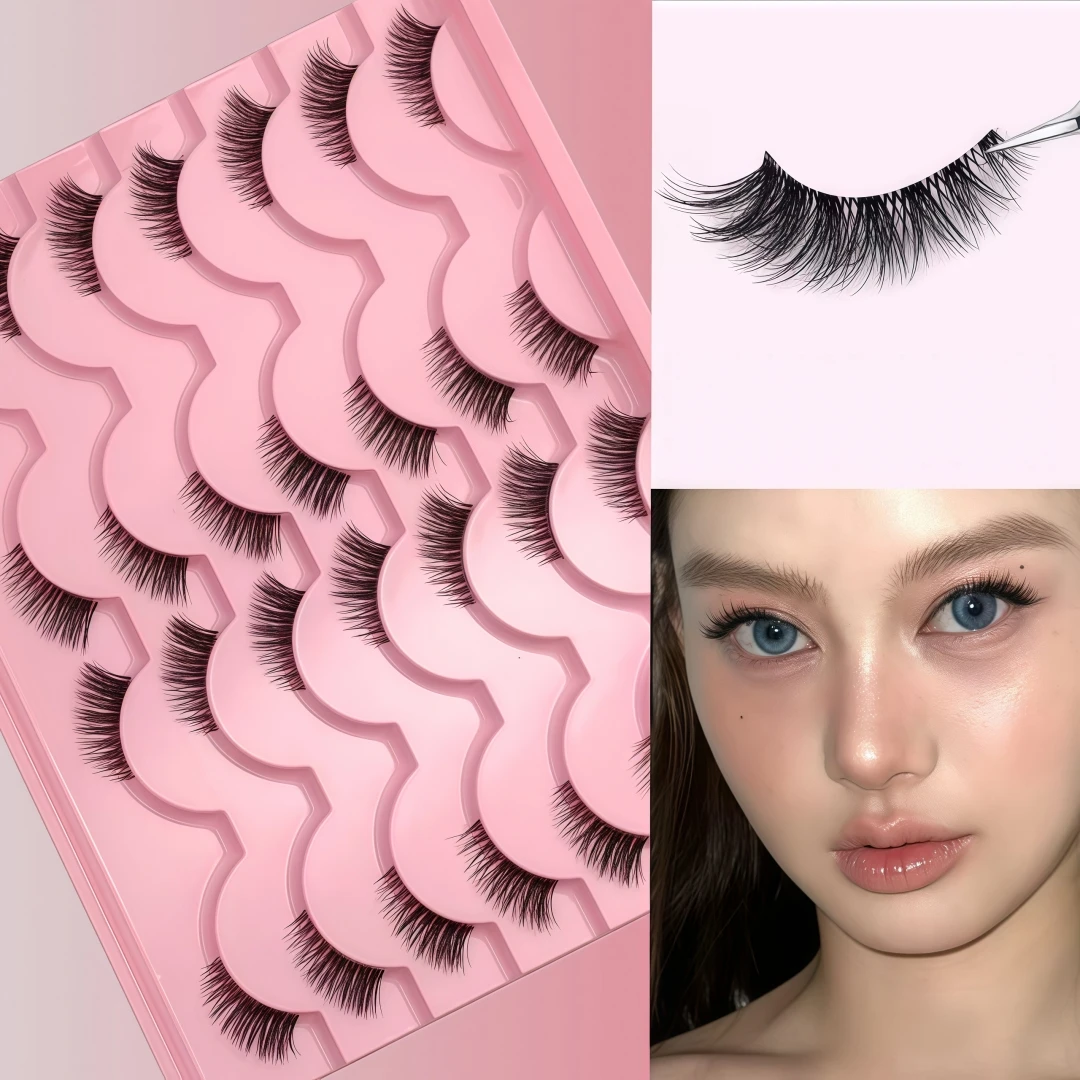 14 Paar Halbstreifen-Kunstwimpern, dicht & natürlich, verlängernd im Fuchs-Stil, einteilig, für den äußeren Wimpernkranz, realistisch, europäisch