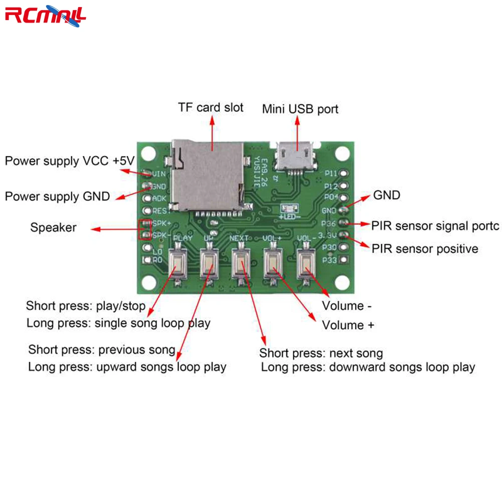 Sound Recording Module MP3 Music Voice Playback Kit with PIR Infrared Sensor Support USB Download TF Card for DIY Shop Welcomer