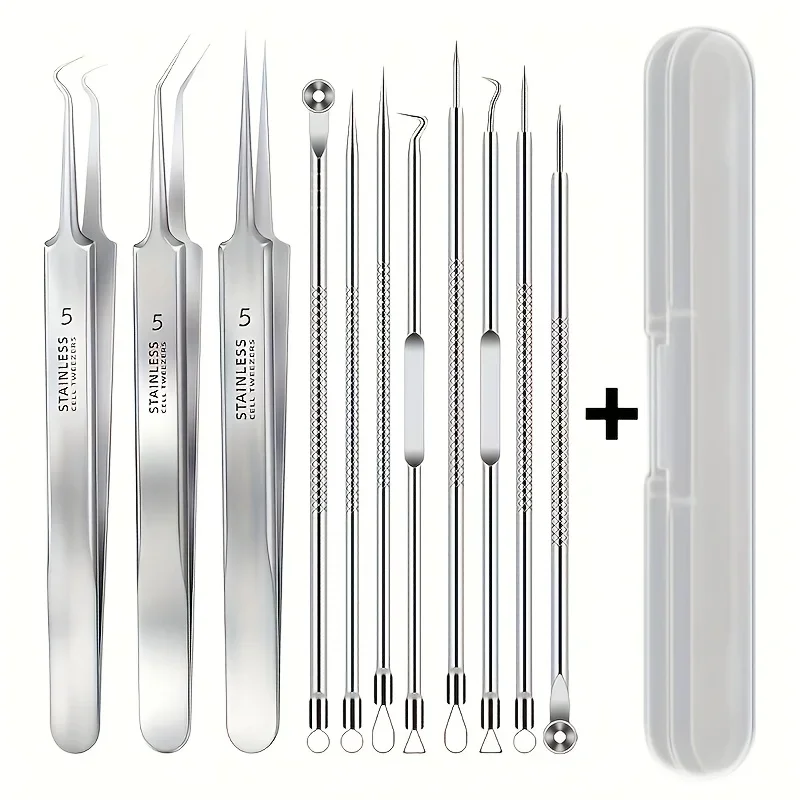 Extractores y agujas para espinillas de acero inoxidable, herramientas profesionales para el cuidado de la piel para eliminar puntos negros, tratamiento del acné, 3/5/6/8 Uds.