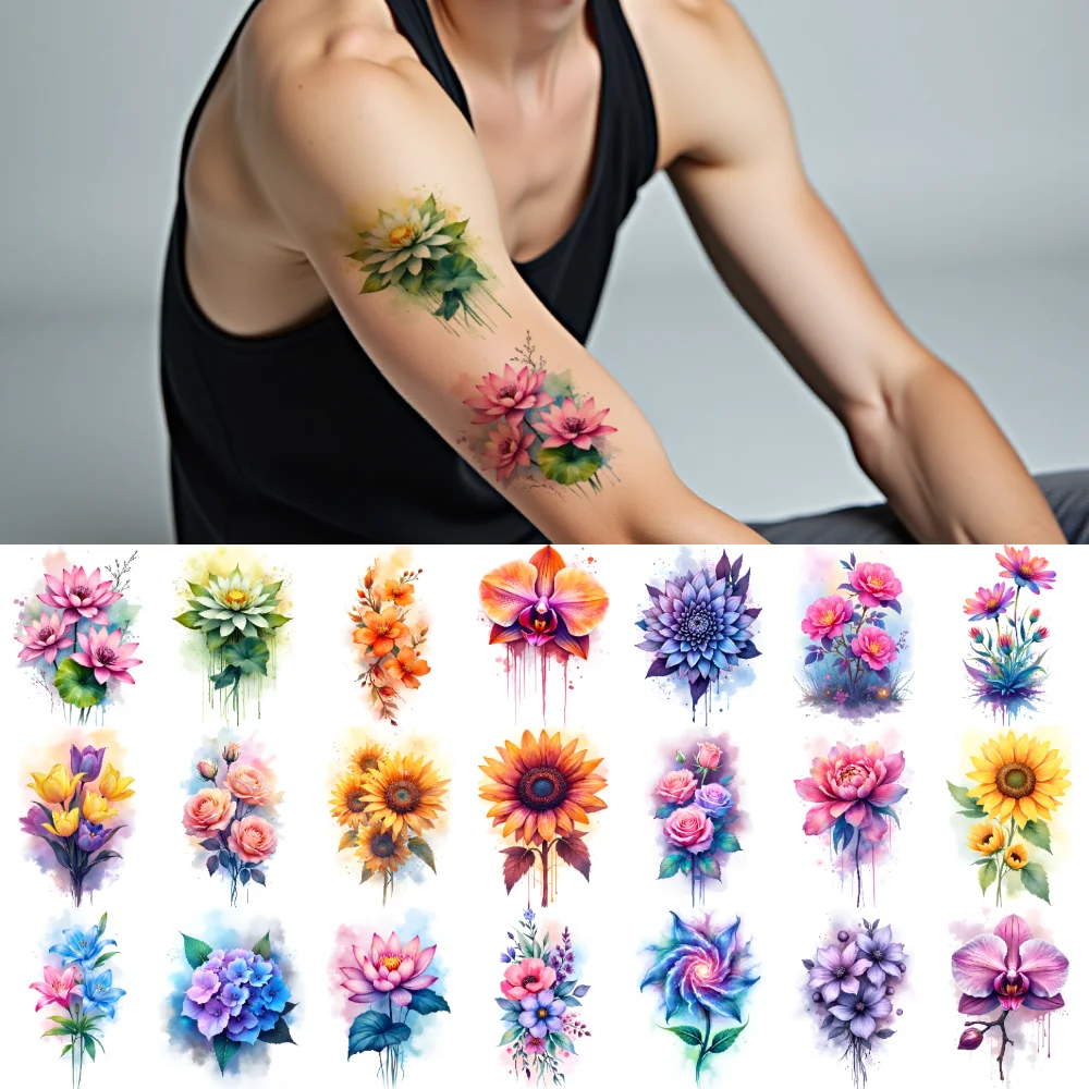 

9 шт. временная татуировка Жоржина водостойкие долговечные наклейки для тела орхидея гортензия временные татуировки наклейки гибискус для