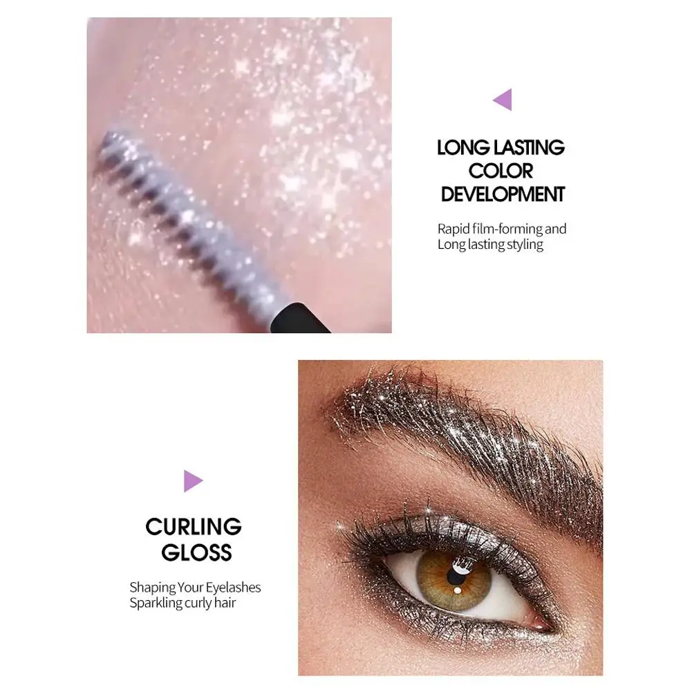 Máscara de pestañas con purpurina de diamante, pestañas plateadas, doradas, moradas, galaxia, lentejuelas, secado rápido, duraderas, resistentes al agua, rizadas, gruesas y brillantes