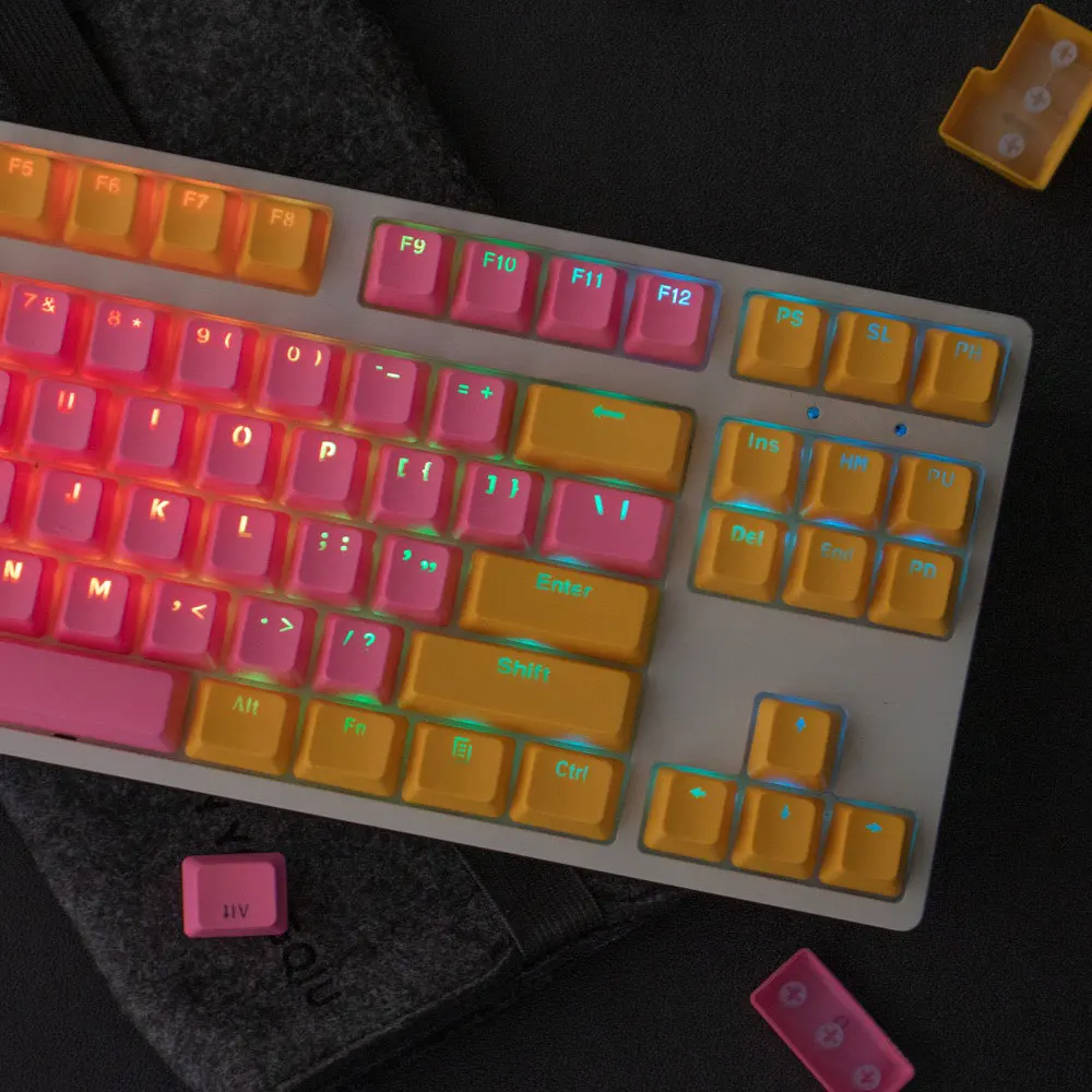 104 teclas teclado amarelo rosa tema oem altura pbt sublimação térmica para 61 68 75 87 104 108 teclado mecânico