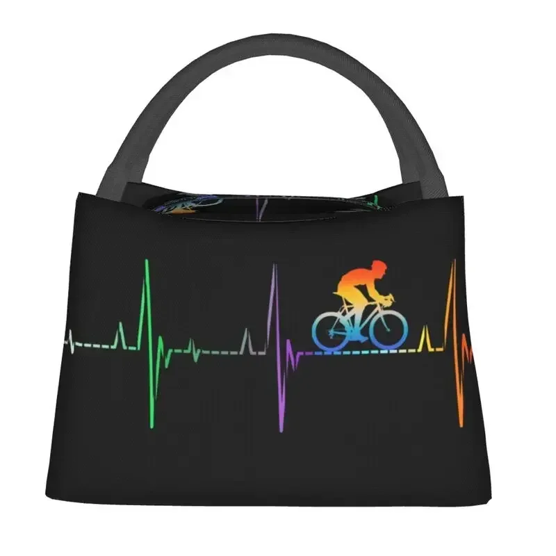 Heartbeat Cycling Bicycle Insulated Lunch Bag for Women Portable Vintage Retro Cyclist Bike Riding Thermal Cooler Bento Box