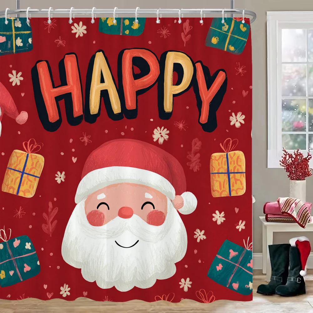 

Merry Christmas Shower Curtain, Bathroom Curtain, Santa Claus Shower Curtain, home decoration Christmas Curtain with Hooks