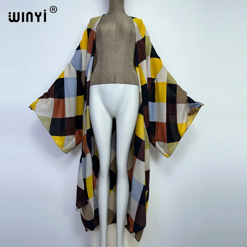 WINYI-Kimono à manches longues pour femmes, vêtements de plage, imprimé, correspondance de documents, cover-up, boho, cardigan, élégant, sexy, vacances, 2022