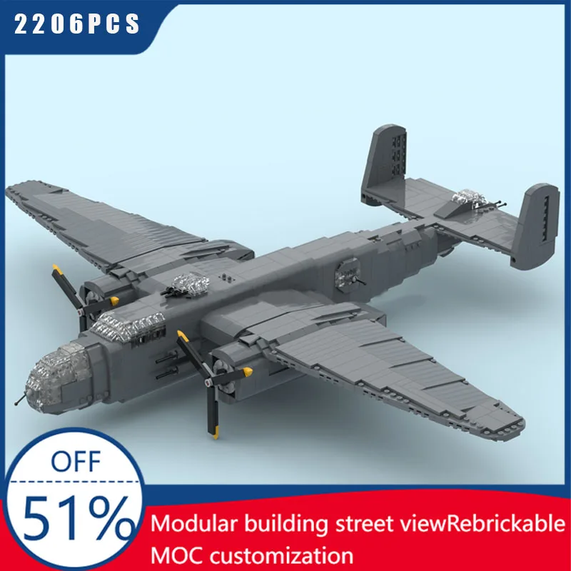 

New 2206 Parts MOC Military War B-25 Mitchell Fighter Aircraft Model Building DIY Educational Creative Children Toys Xmas Gifts