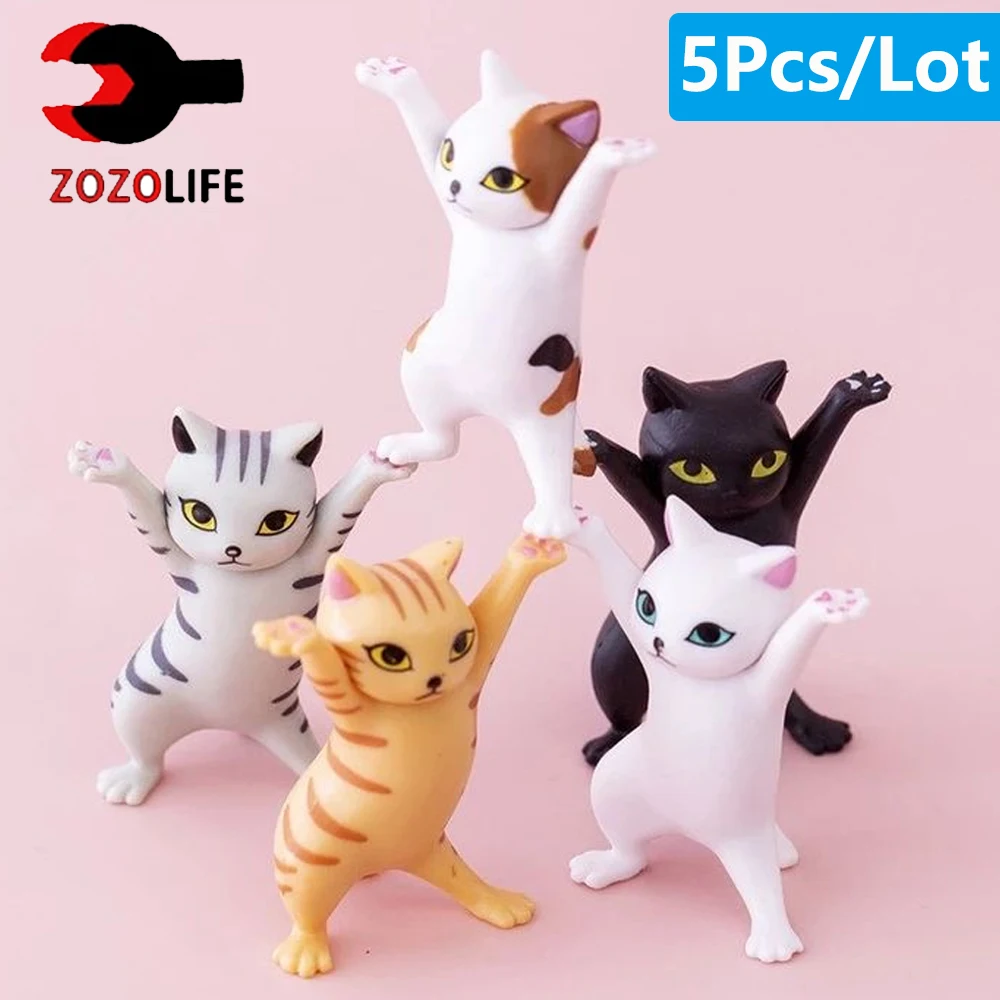 1-5Pc Kawaii Cats Pen Holder Funny Cat Doll Ornaments Plastic Crafts Earphone Support Room Office Desk Home Decoration Accessory