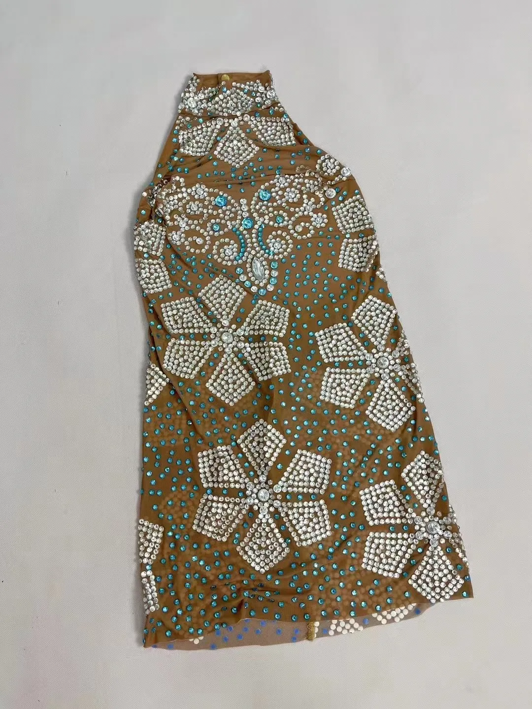 فستان نسائي قصير من أحجار الراين اللامعة ، حمالة صدر مثيرة ، شبكة عارية الذراعين ، شفافة ، حفلة عيد ميلاد الاحتفال ، ملابس مسرح للعرض