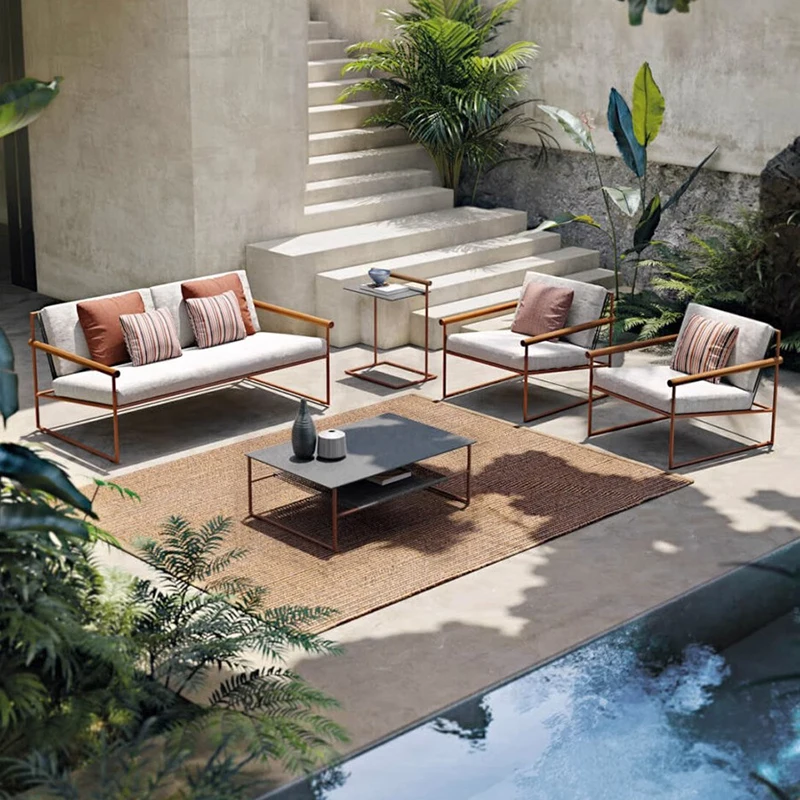 

Waterproof wicker sleeping mat metal outdoor furniture beach balcony villa dining sofa set