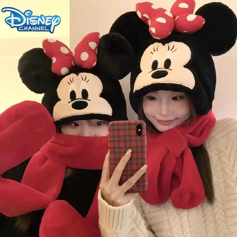 Disney Plush Mickey Minnie Mouse Scarf Hat Cute Cartoon Child Party Birthday Gift Plus Velvet Keep Warm Winnie the Pooh Hat