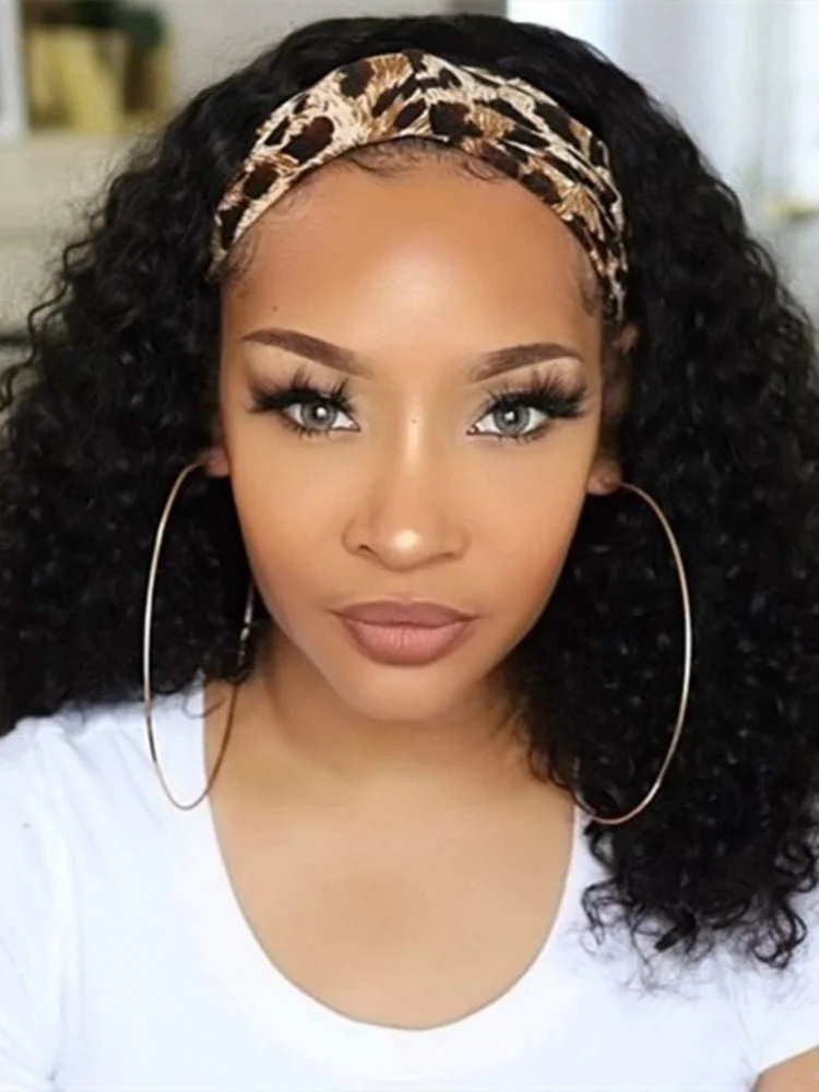 Full Machine Made Bling Hair Hoofdband Pruik 180% Dichtheid Braziliaanse Remy Kinky Krullend Mensenhaar Voor Zwarte Vrouwen 100% Mensenhaar - afbeelding 2