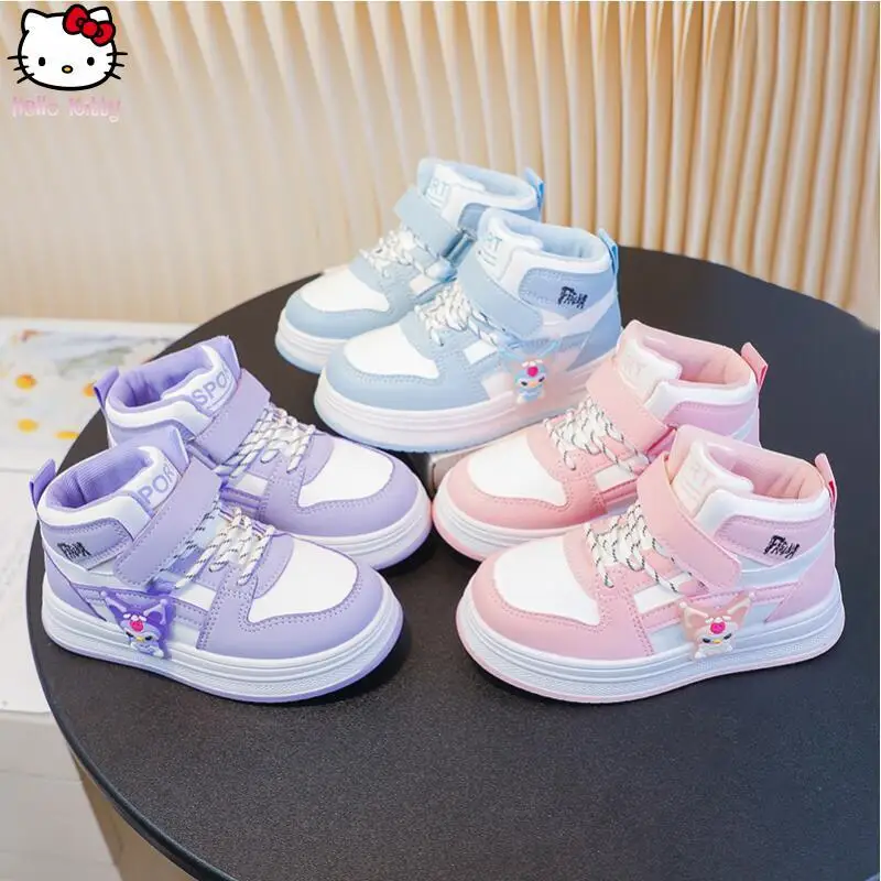 

Anime Sanrio Children's Board Shoes Spring Autumn New Kuromi Sneakers Cartoon Kawaii Girls Fashion Sweet Soft Sole Casual Shoes