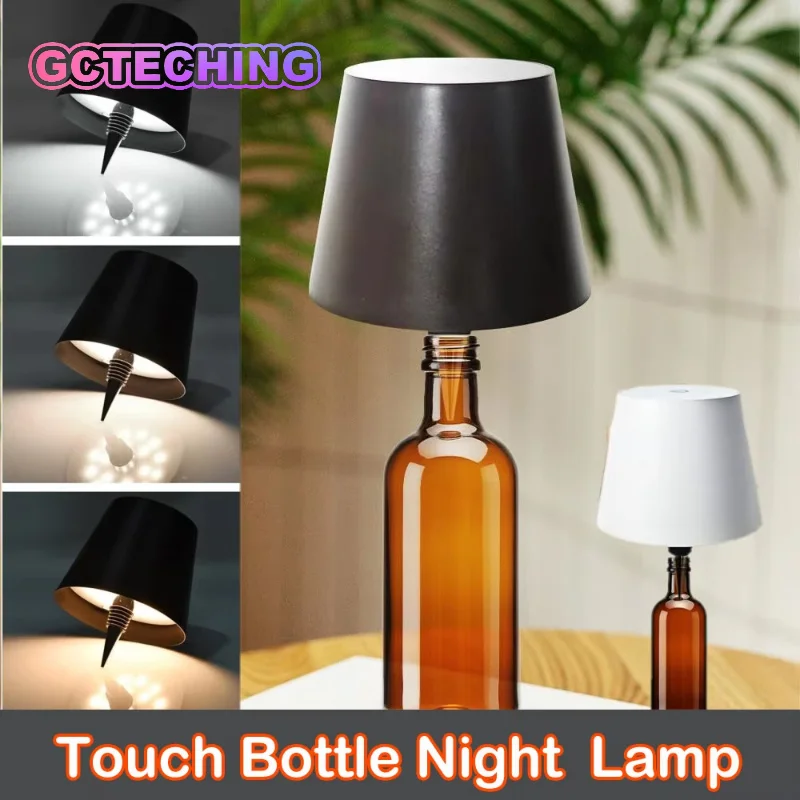 Wireless Table Lamp LED Wine Bottle Base Rechargeable Vases Light Touch Switch Bar Dining Lamp