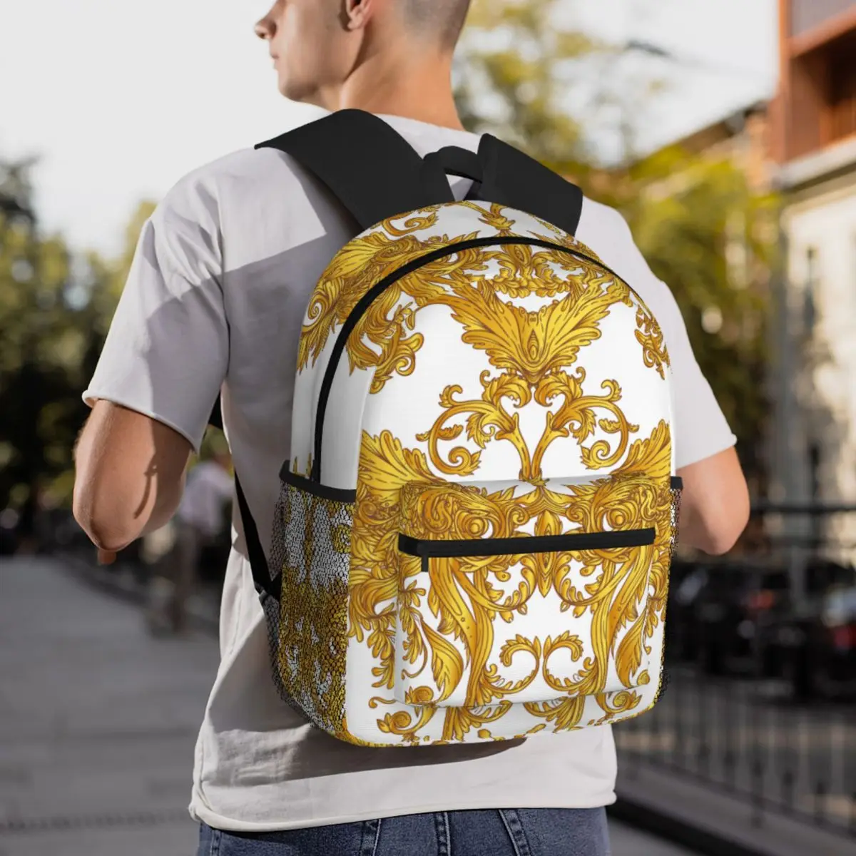 Golden Baroque Laptop Bookbag Computer Bag Hiking Travel Daypack for Women Men