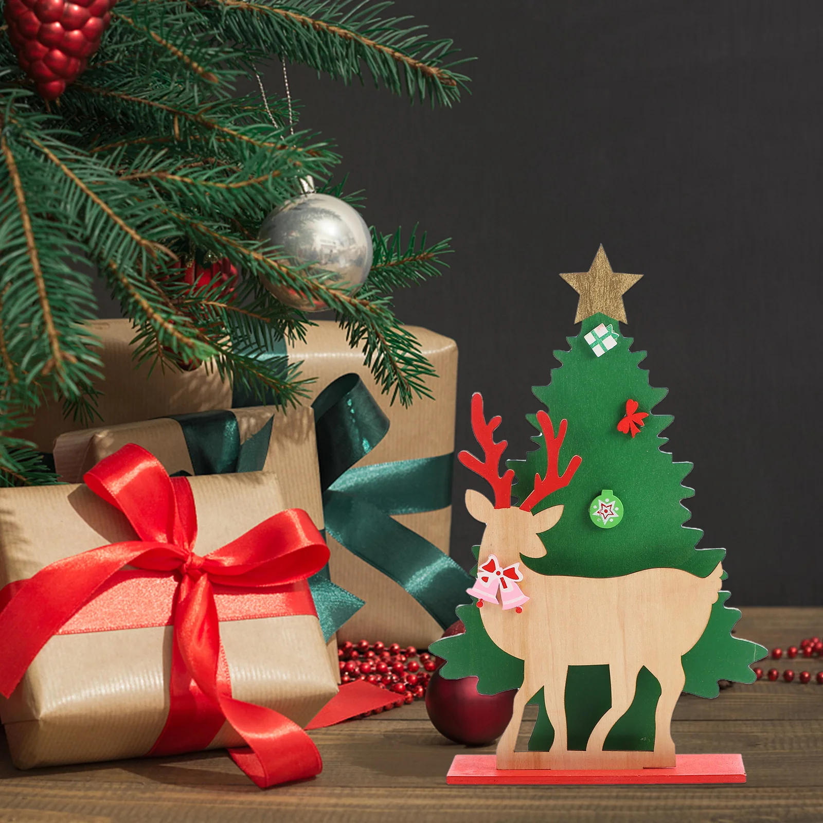 

Wooden Elk Decoration Xmas Tree Ornament Christmas Decorative Adornment Desktop Shelf Pendant For Holiday Home Party Diy Decor