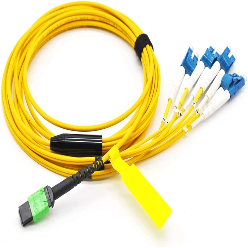 MTP/MPO (APC) to 8 x LC (4 Duplex) Singlemode Fiber Patch Cable  8 Strands Pololarity B(Key Up to Key Up) Breakout Cable