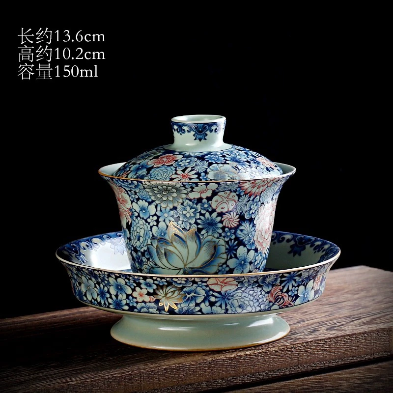 Household Sancai Tea Bowl Large Size Tea Brewing Bowl Pot Tray Gaiwan