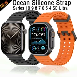 애플 워치 울트라 3 2 11 10 9 8 7 6 5 4 SE용 오션 실리콘 스트랩 편안한 팔찌 iWatch 46mm 49mm 45mm 44mm 액세서리