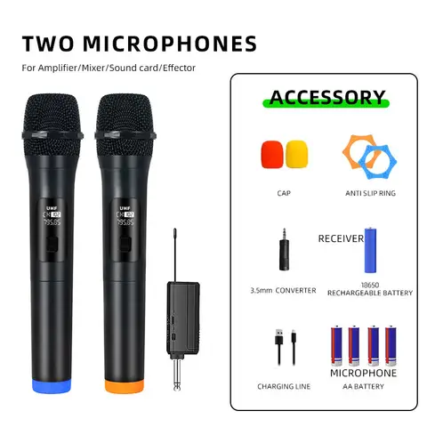 Microfono wireless 2.4G UHF a frequenza fissa 2 canali Microfono portatile per feste Karaoke Riunioni professionali per spettacoli in chiesa