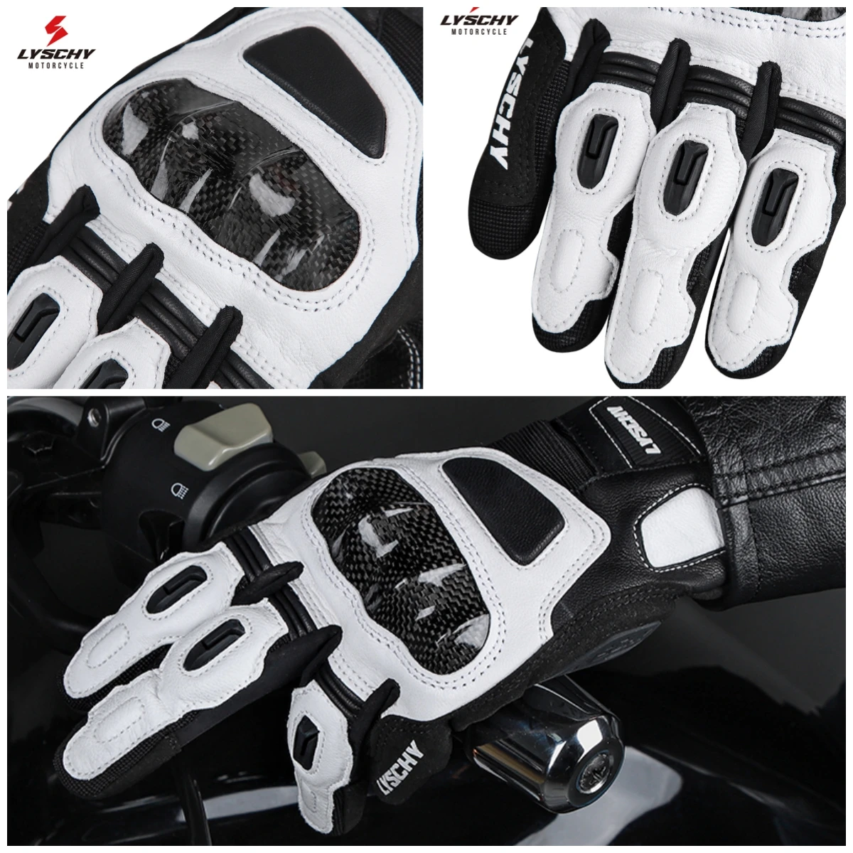 

LYSCHY мотоциклетные всесезонные кожаные перчатки с длинными пальцами, мужские и женские гоночные перчатки из углеродного волокна, дышащие мотоциклетные перчатки
