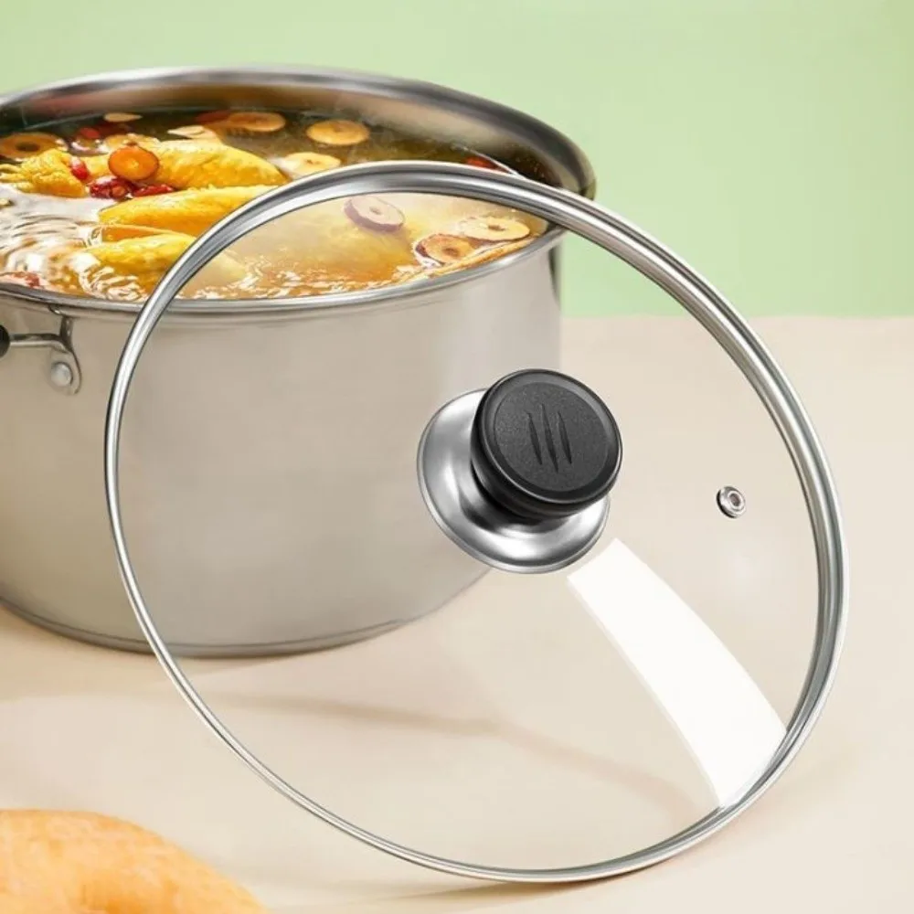 14-38cm/6-15in Tempered Glass Pot Lid Black Plastic Knob Universal Vertical Pan Lid Anti-scalding Heat Resistant