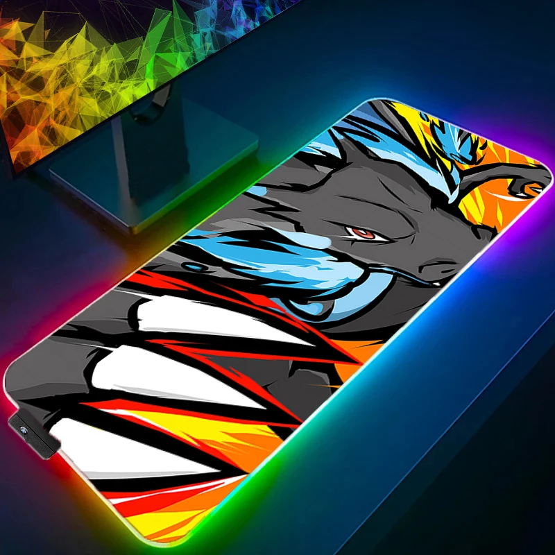 LED Light Desk Mat XXL Computer P-pokemon Eevee Mousepad Backlight Keyboard mat Table Mause Gaming Mouse Pad RGB Carpet
