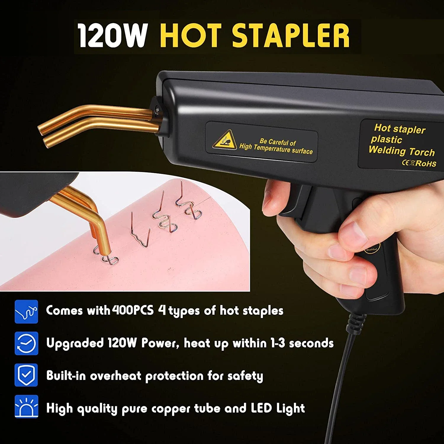 120W Plastic Welder Gun Plastic Welding Kit Bumper Crack Repair Kit Plastic Welder Machine with 400PCS Staples