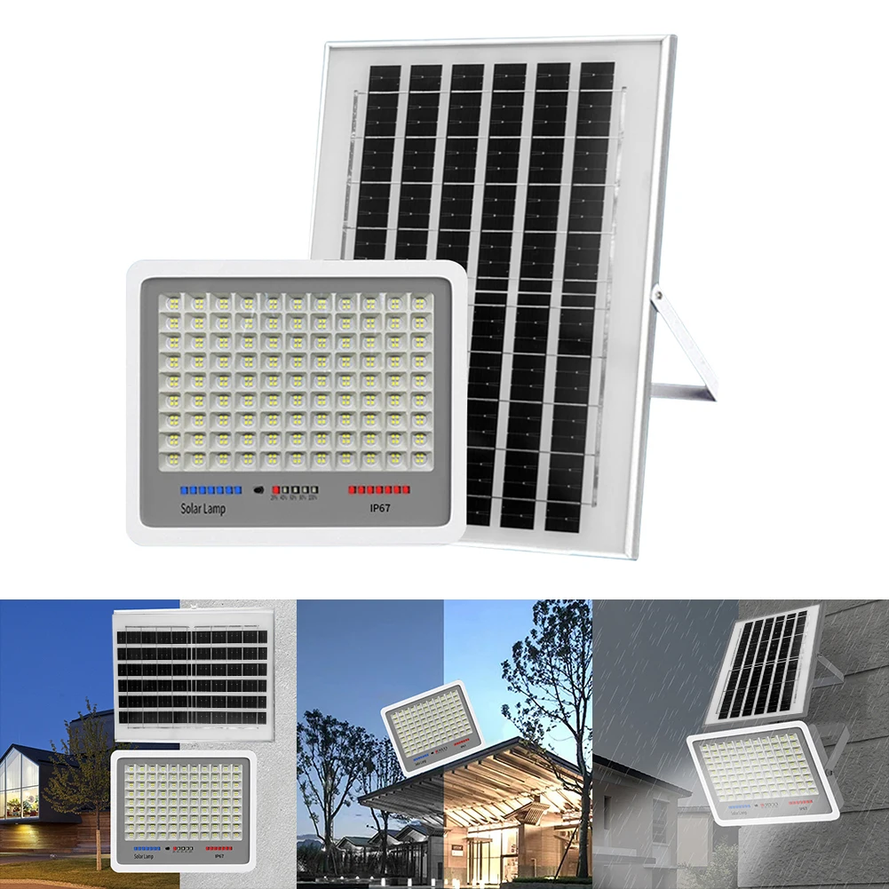 

Solar Powered LED Flood Light Auto-On Outdoor Security Lights Multi Modes Outside Spotlights Remote Control for Garden Courtyard