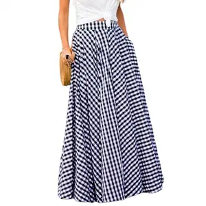 2020 Damenrock Vintage Plaid Scheck Long Rock Zipper Plisada Bohemian Femme Casual Taschen Maxi -Röcke 10 Hauptverkaufsrock lila - №10