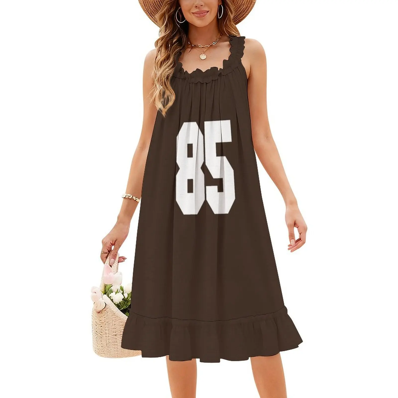 85 عدد الرياضة ثمانون خمسة براون جيرسي الأزهار سموك فستان للنساء الربيع الصيف فستان كاجوال للحزب عدد 85 الرياضة #4