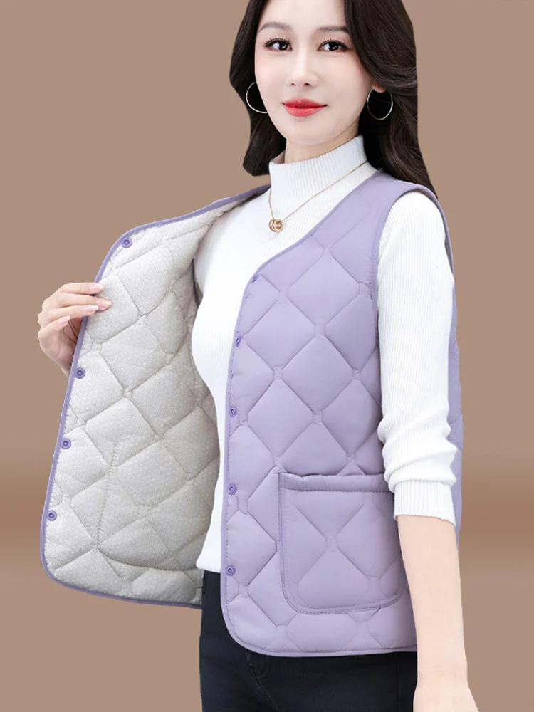 

Purple down Cotton Vest Women's Autumn Winter New Sle Thin Cotton Jaet Faionable And Sli Outerwear for Ladies