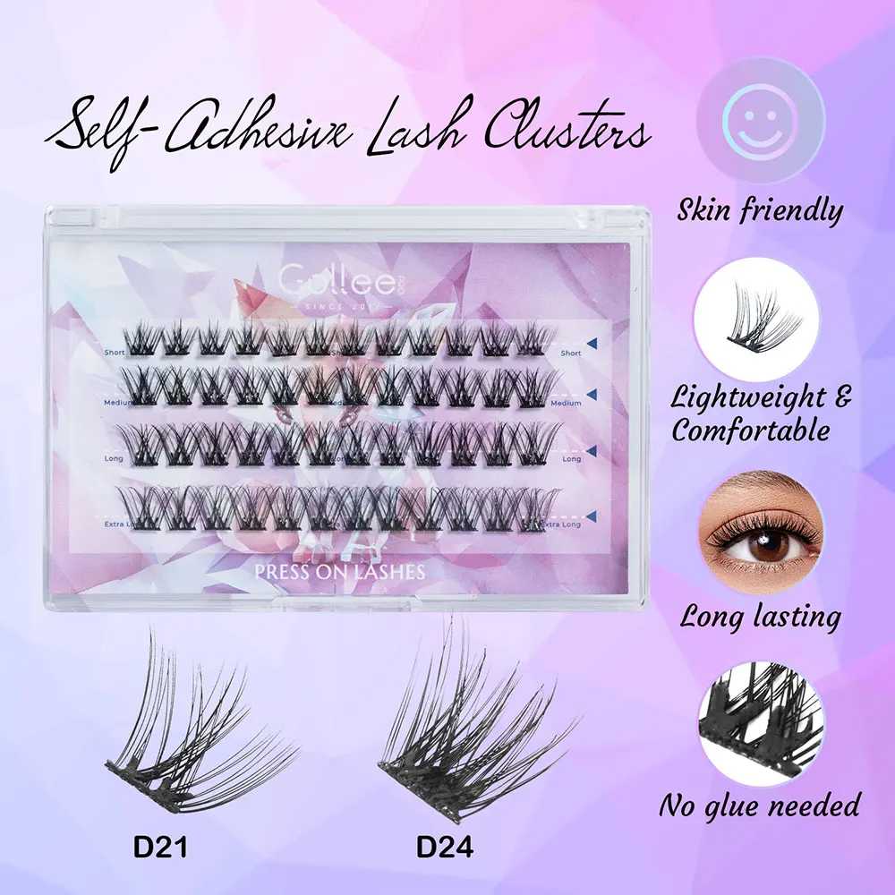 Sztuczne rzęsy Gollee bez kleju, samoprzylepne, naturalne, z efektem naturalnego zakrzywienia, przedłużanie rzęs wielokrotnego użytku, 10-16mm, do samodzielnego przedłużania rzęs, narzędzia do makijażu powiększające oczy.