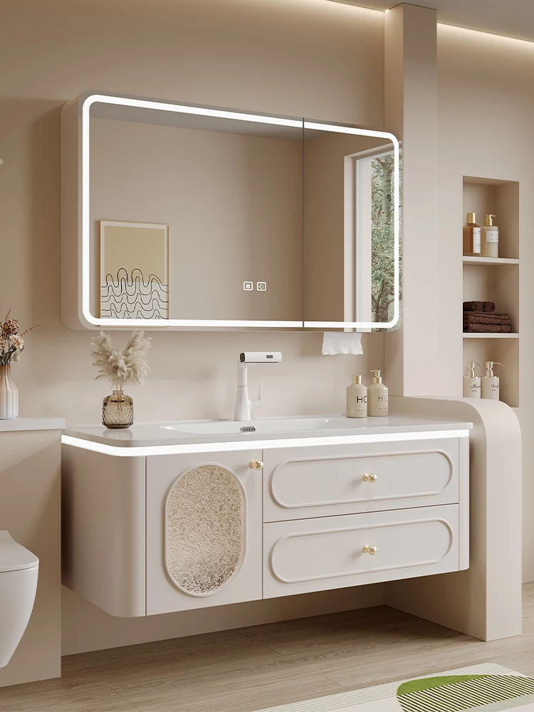 

Умный шкаф для ванной комнаты с французской дубовой краской, туалет, керамическая встроенная раковина, комбинированный умывальник, умывальник, умывальник