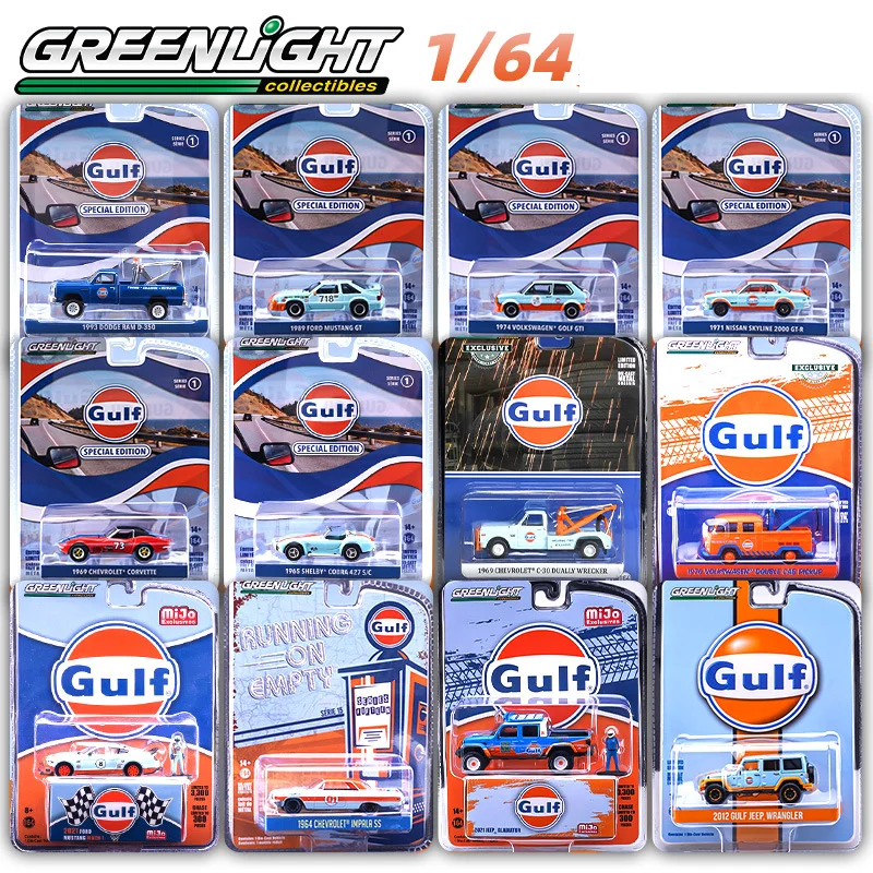 Greenlight Cars Toys 1/64 Ford Shellby Mustang GULF Jointly Alloy Toy Car Model Diecast Mini Scale Vehicle Toys For Boy Gift