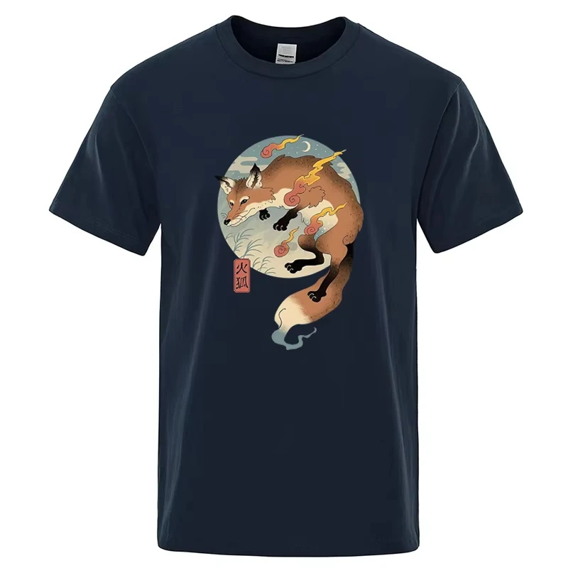 Men's High Quality T-shirt Cotton Blend Funny Fire Fox Print Summer Casual Loose for Men T-Shirt Male Hip Hop Tops Tees