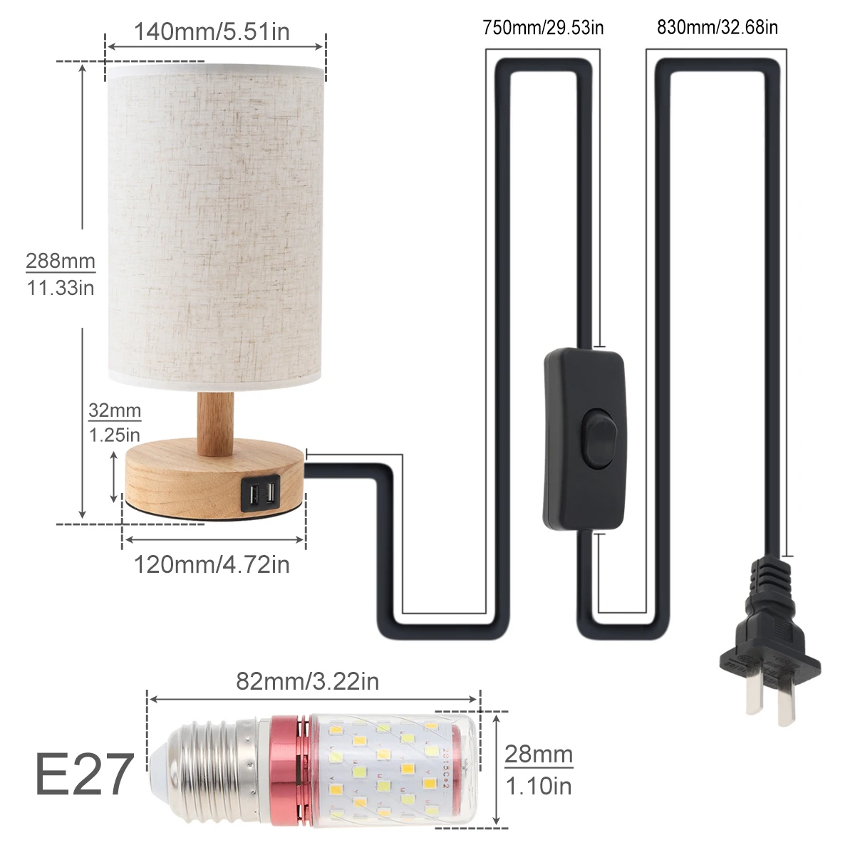 Imagem -02 - Pode Ser Escurecido Luz da Noite Lâmpada de Cabeceira 12w Led Candeeiros Mesa Madeira com Portas Carregamento Usb para o Quarto Estudo Sala Estar Iluminação