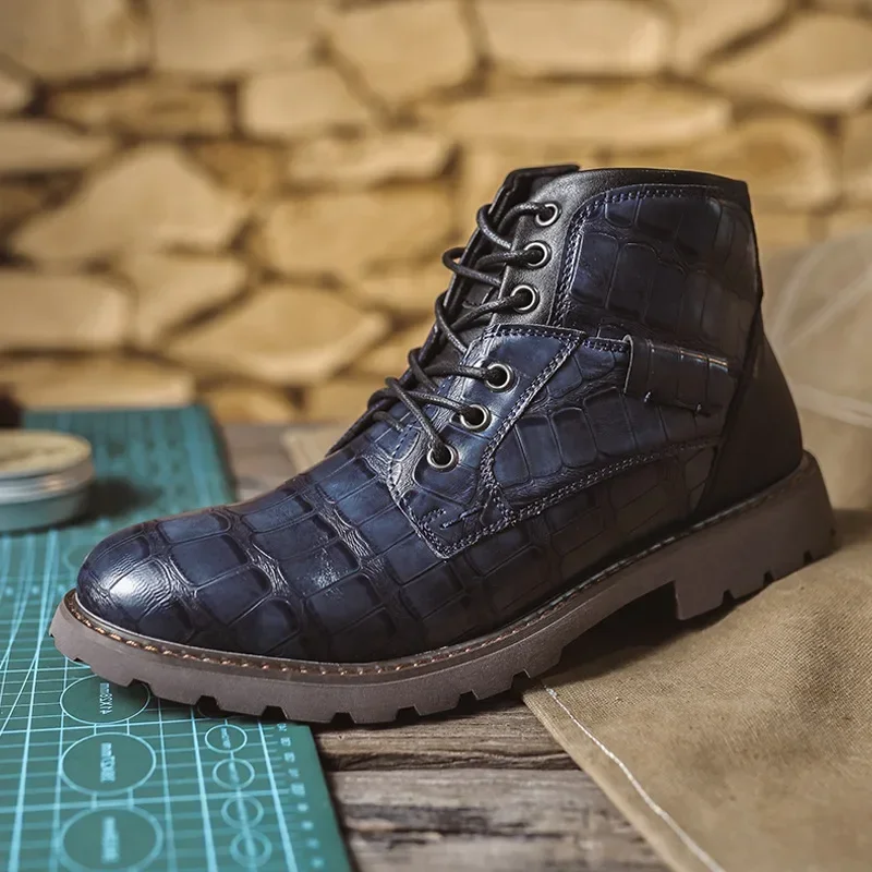 Men's Oxford Boots High Quality British Style Casual Leather Shoes High Top Business Shoes for Men Fashion Non-slip Ankle Boots