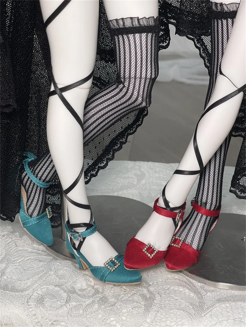 In Stock BJD/SD Shoes 1/3 1/4 High Heels Girls Silk Pointy One-button High Heels Multi-colored BJD Doll Accessories