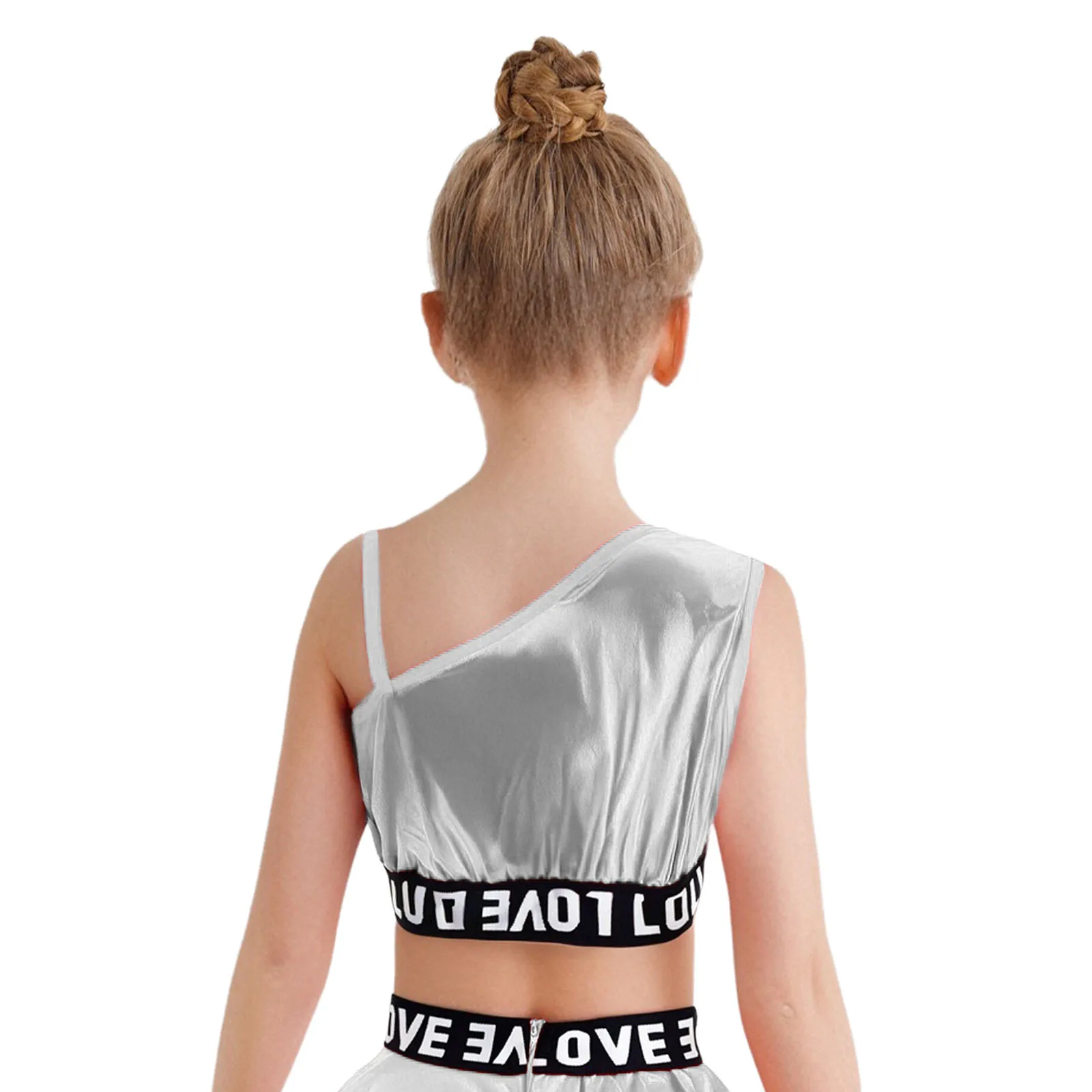 Mode Meisjes Jongens Hiphop Jazzdans Kostuum Een Schouder Mouwloos Pailletten Vest Cheerleading Street Dance Crop Top Danskleding
